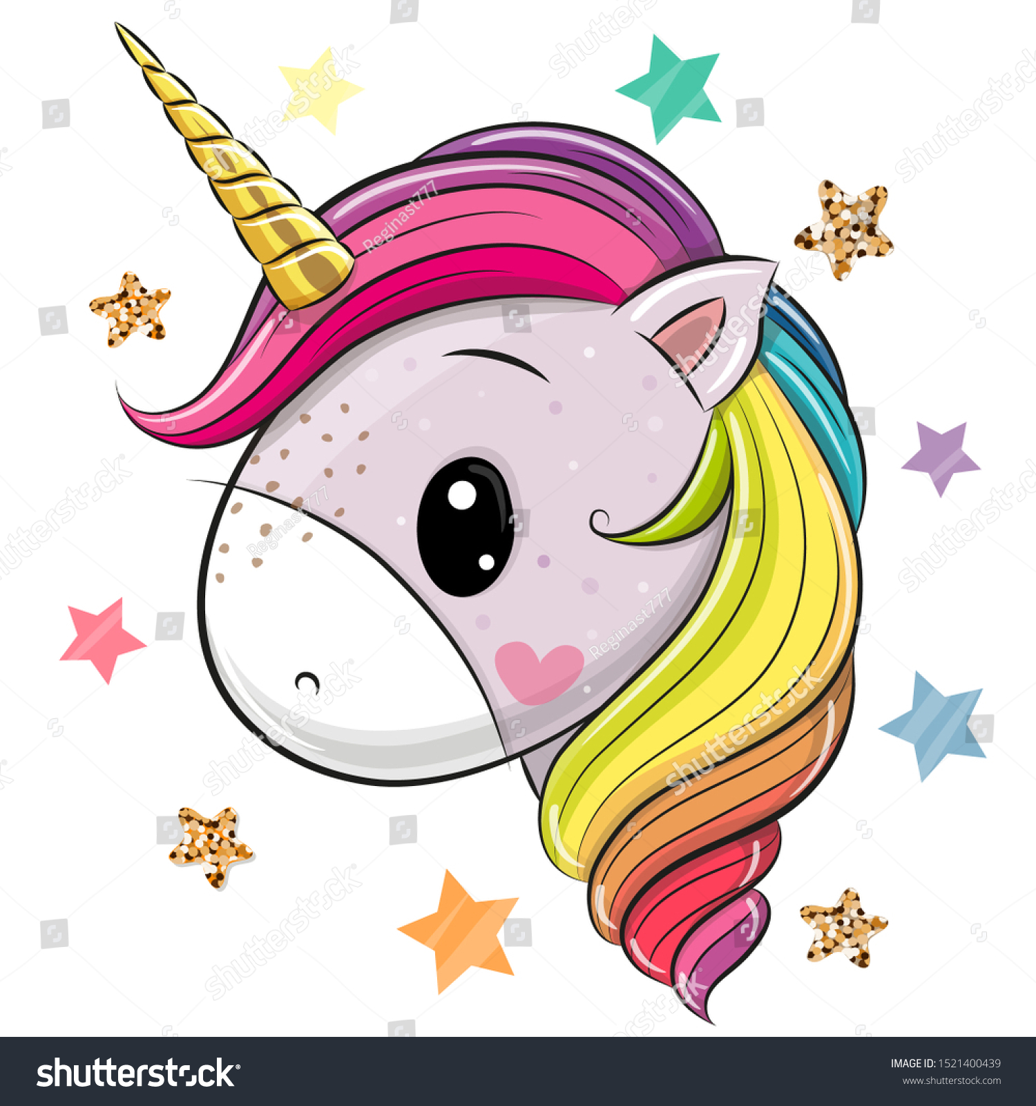 Cute Cartoon Unicorn On White Background Stock Vector (Royalty Free ...