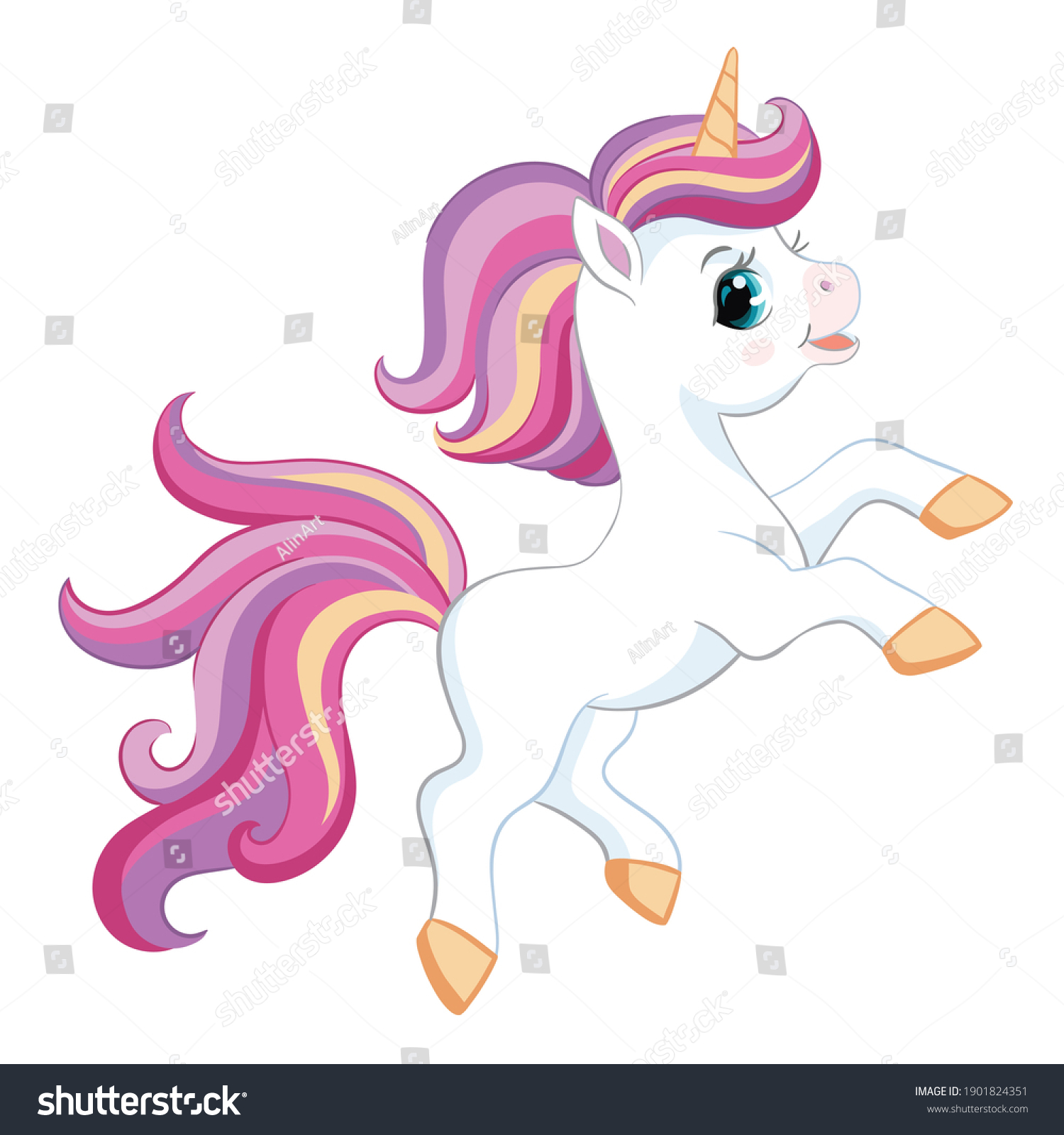 Cute Cartoon Unicorn Pink Mane Vector Stock Vector (Royalty Free ...