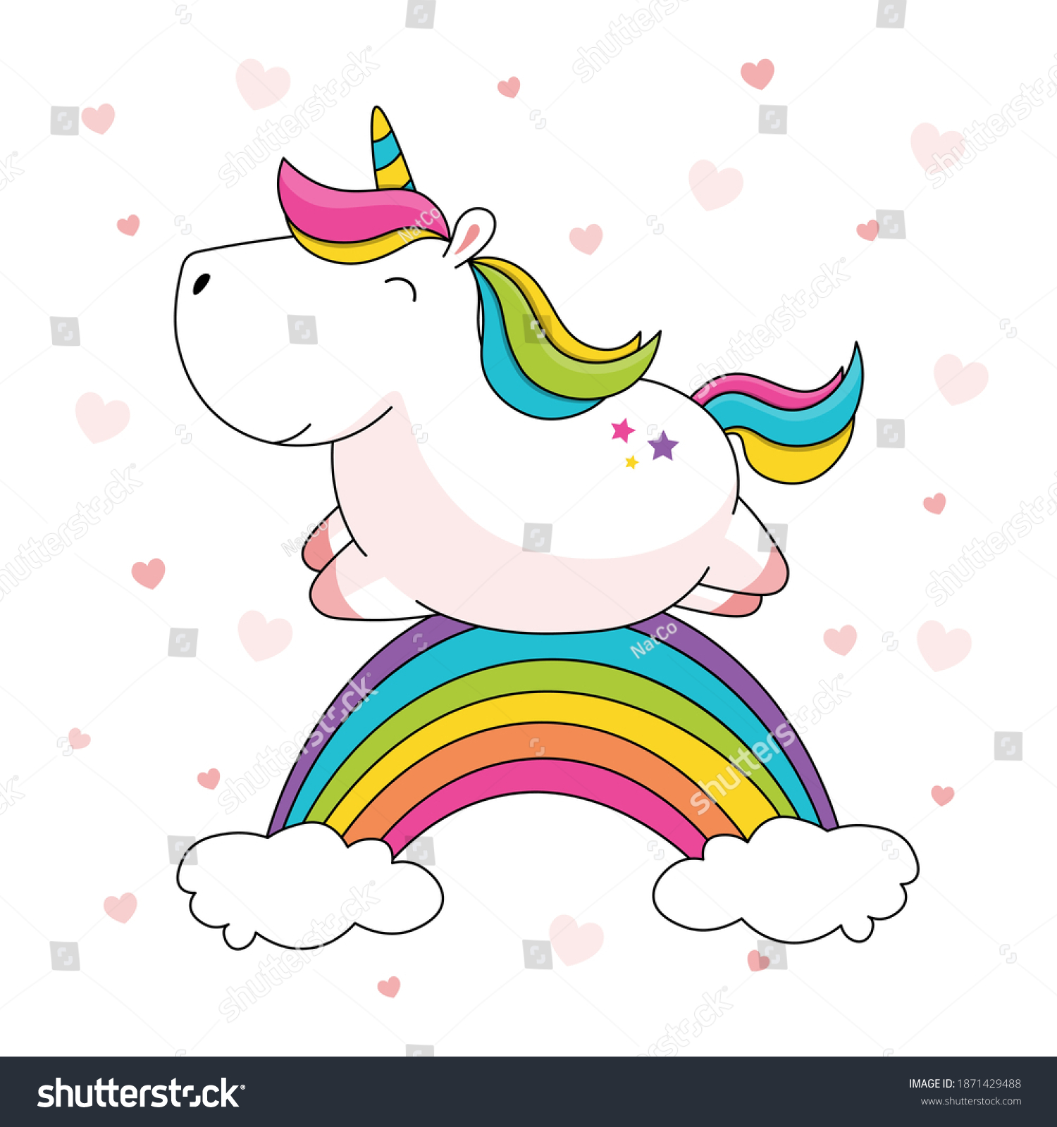 Cute Cartoon Unicorn Rainbow Mane Circle Stock Vector (Royalty Free ...