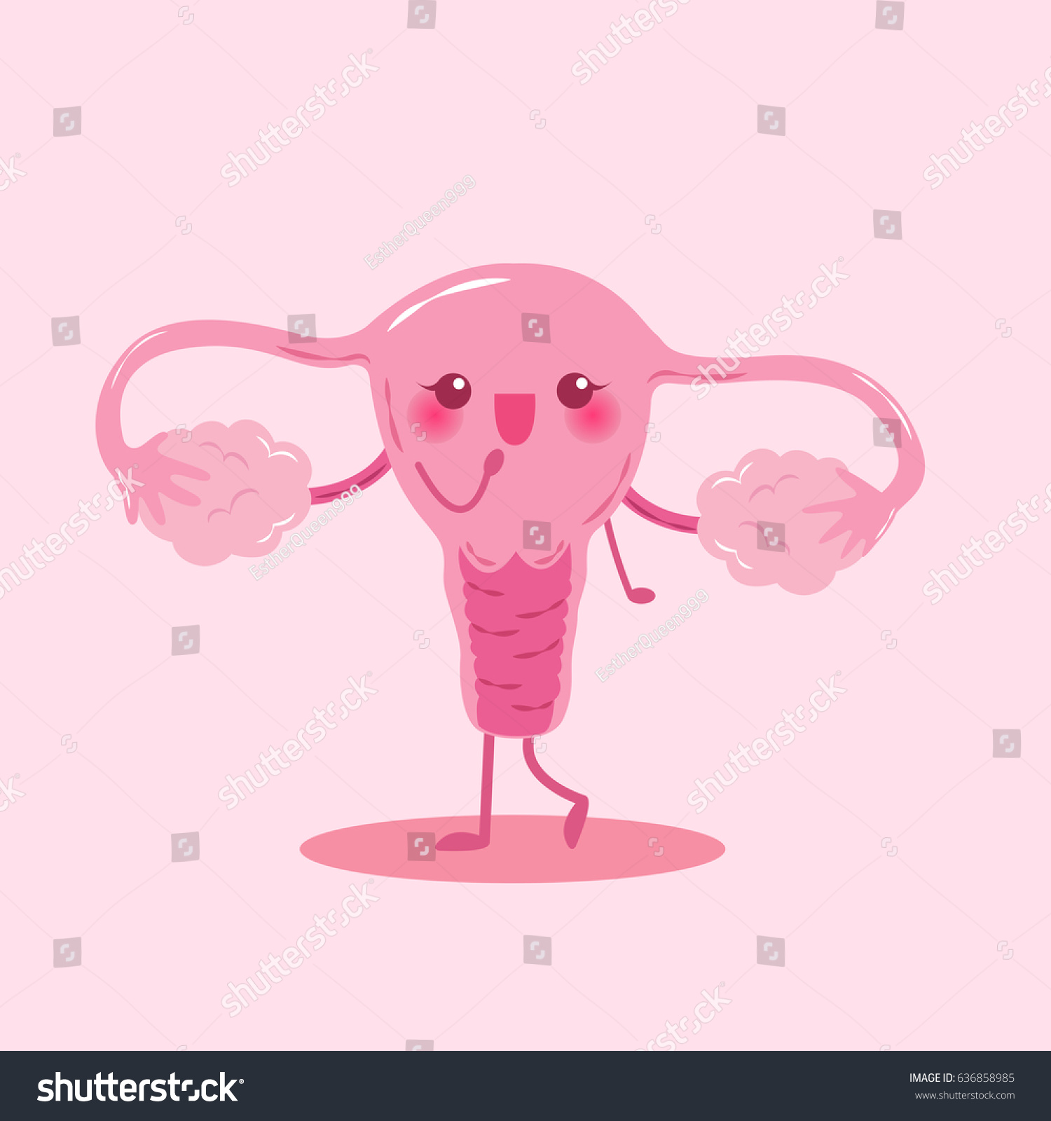 Cute Cartoon Uterus Smile On Pink Stock Vector (Royalty Free) 636858985 ...