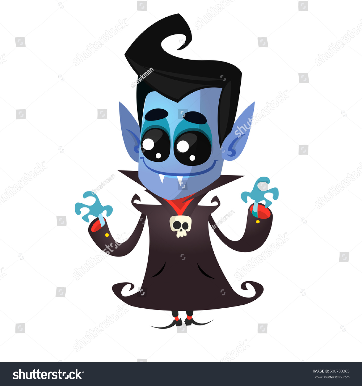 Cute Cartoon Vampire Smiling Vector Illustration Stock Vector 500780365 ...