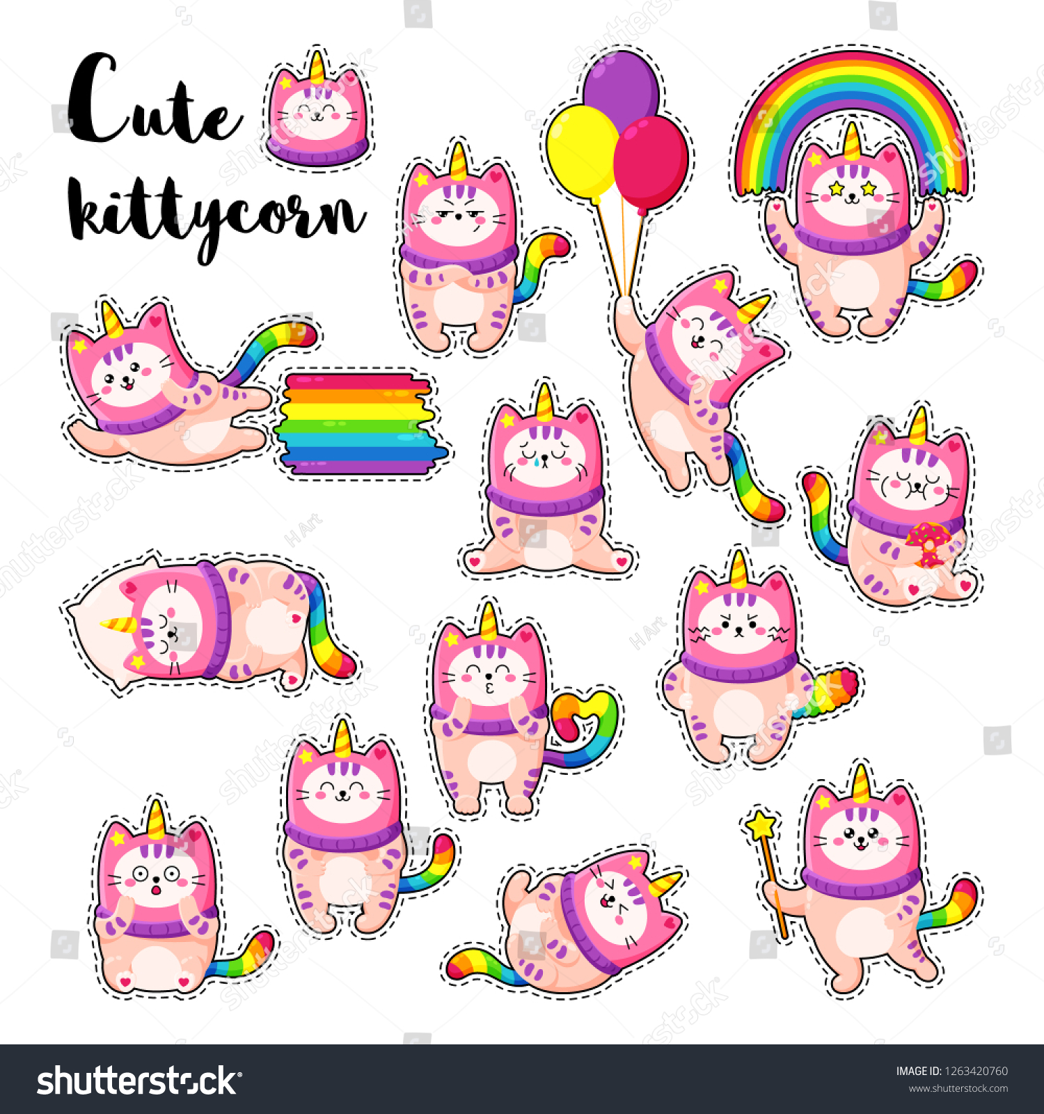 Download Cute Cartoon Vector Doodle Cats Collection Stock Vector Royalty Free 1263420760