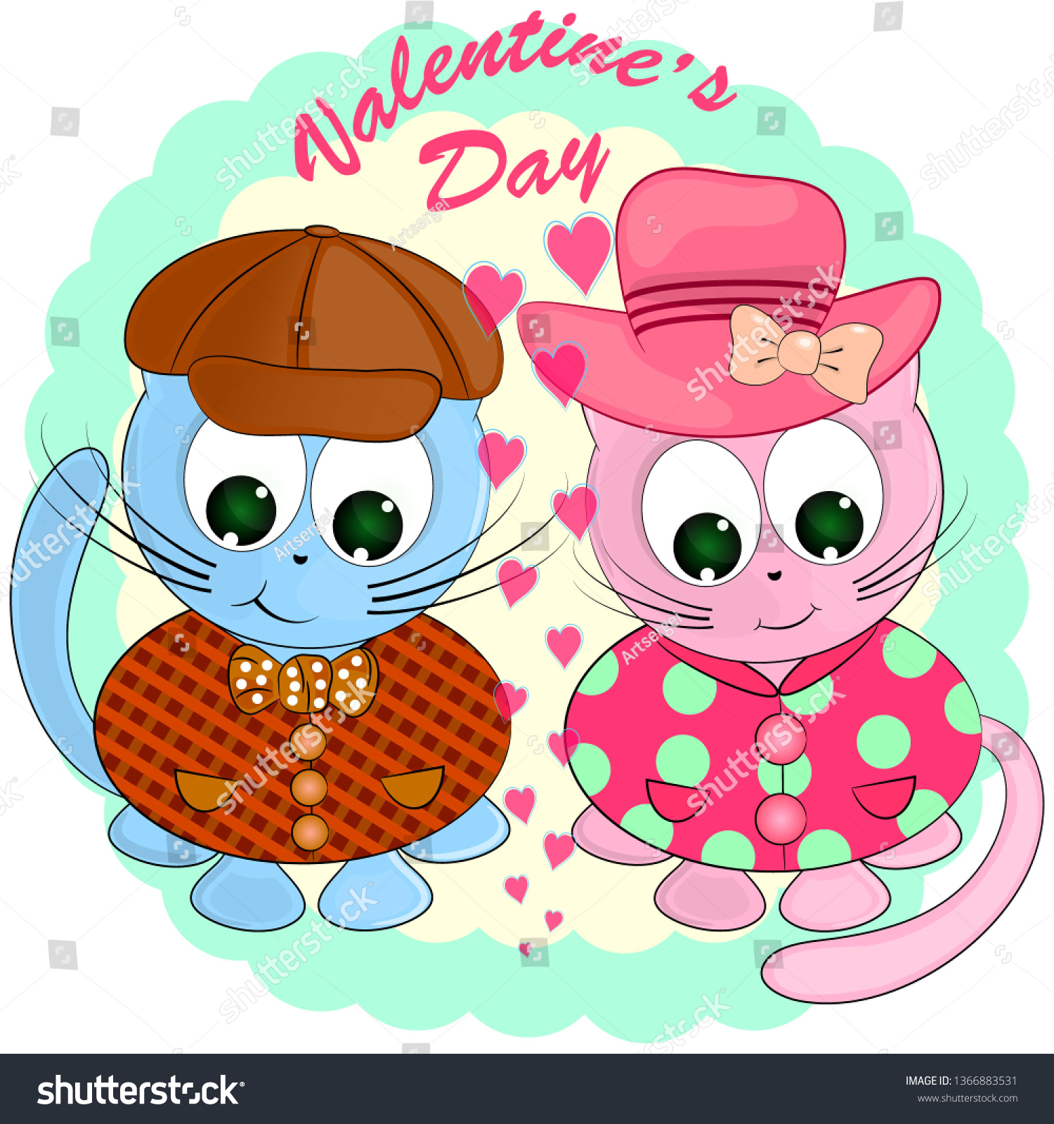 Cute Cartoon Vector Illustration Two Cats Stock Vector Royalty Free Shutterstock