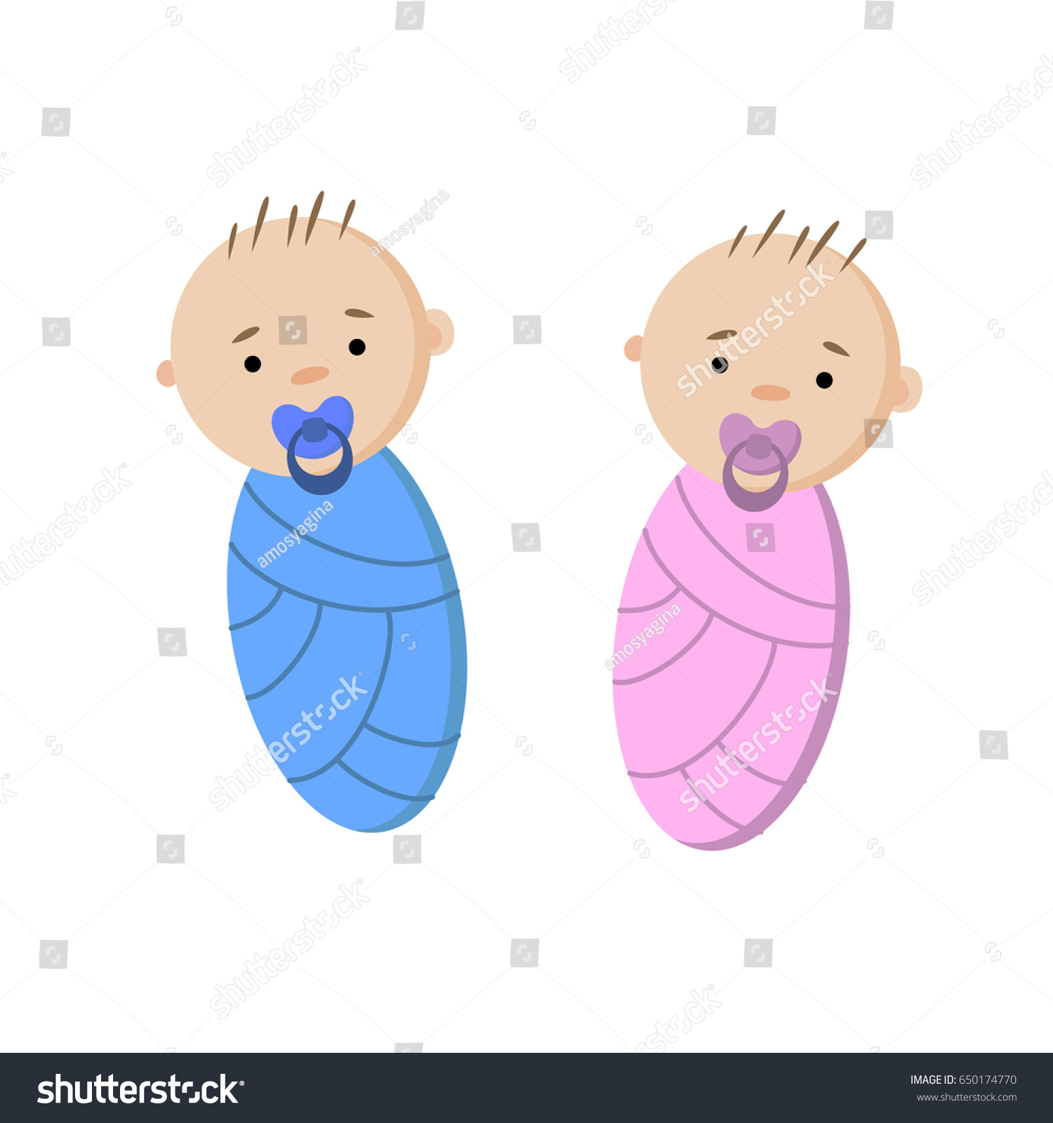 Cute Cartoon Vector Twins Pacifiers Boy Stock Vector 650174770