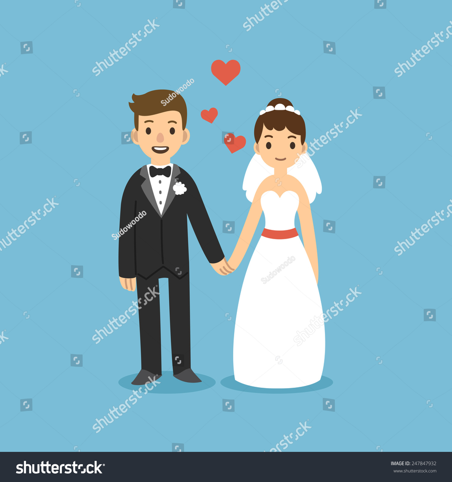 Cute Cartoon Wedding Couple Holding Hands Stock Vector 247847932 ...