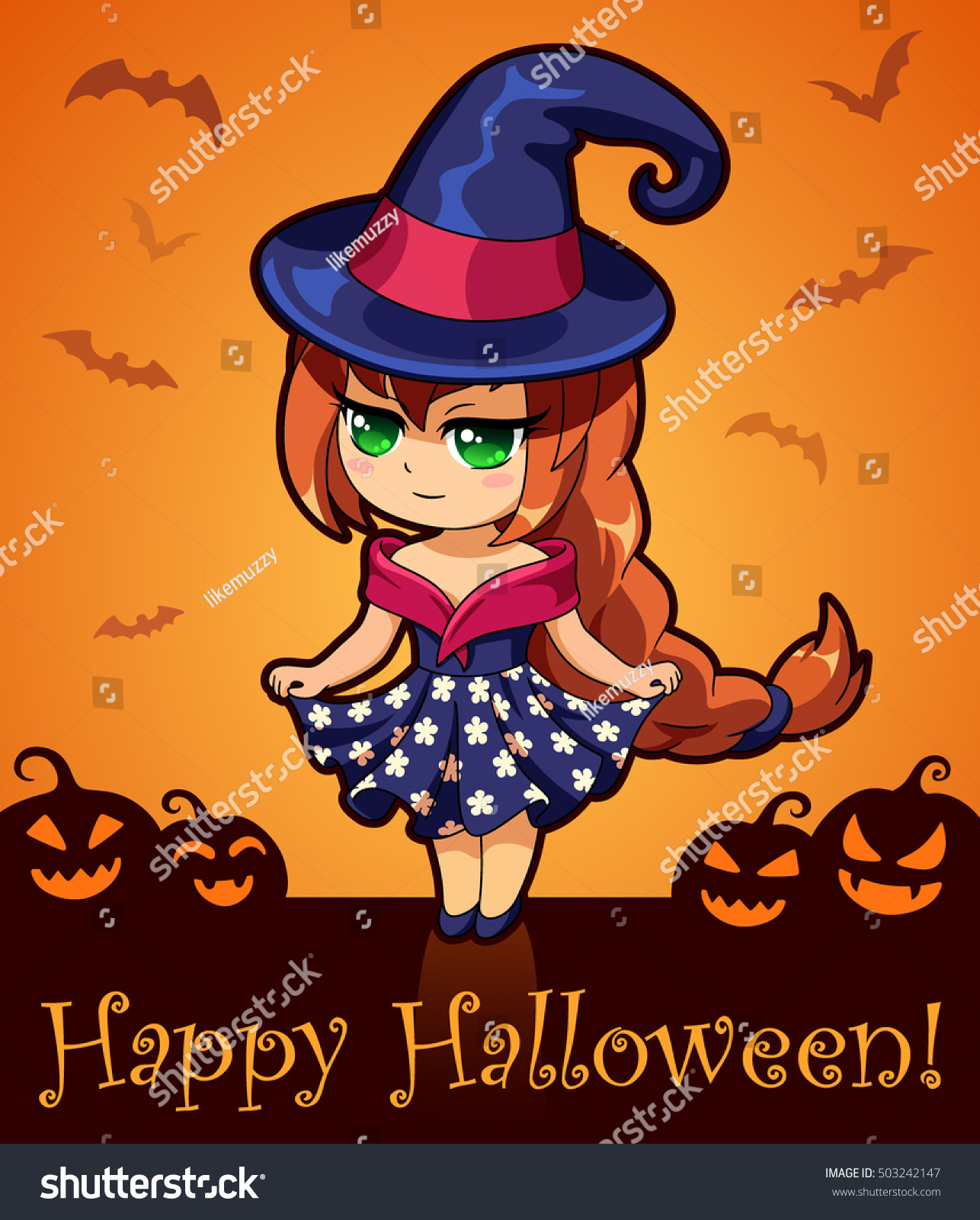 Cute Cartoon Witch Anime Manga Style Image Vectorielle De Stock Libre De Droits 503242147 0279