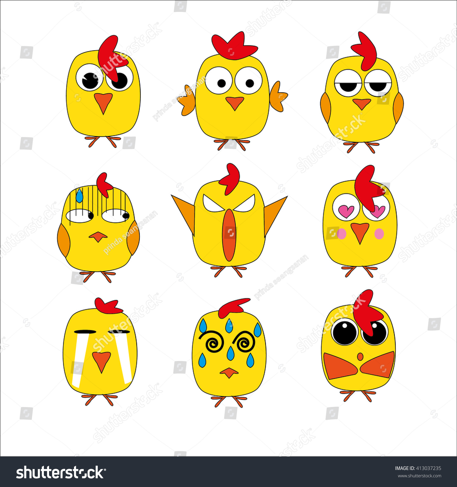 Cute Cartoon Yellow Chicken. Stock Vector Illustration 413037235 ...