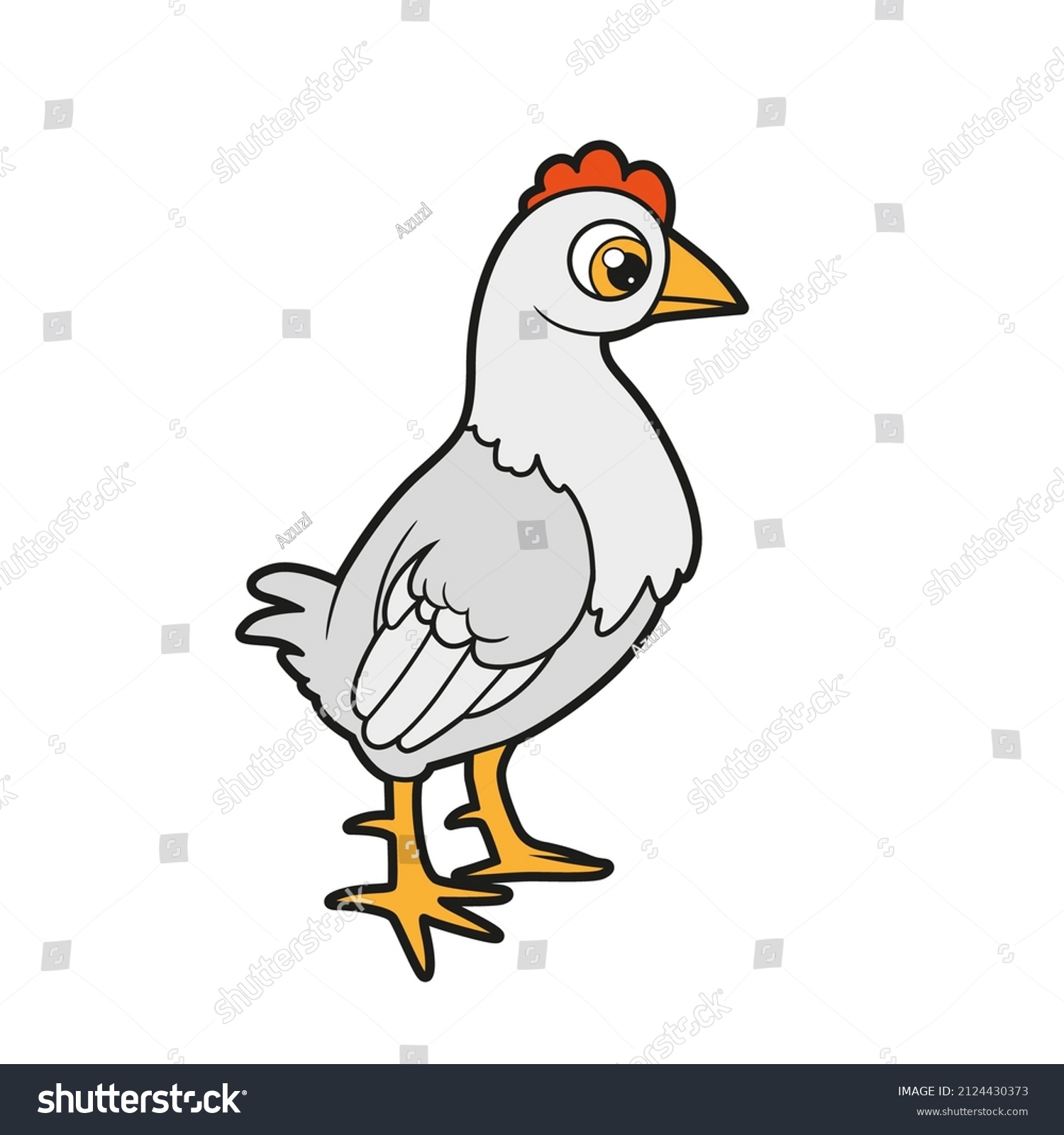 Cute Cartoon Young Hen Stands Straight Stock Vector (Royalty Free ...