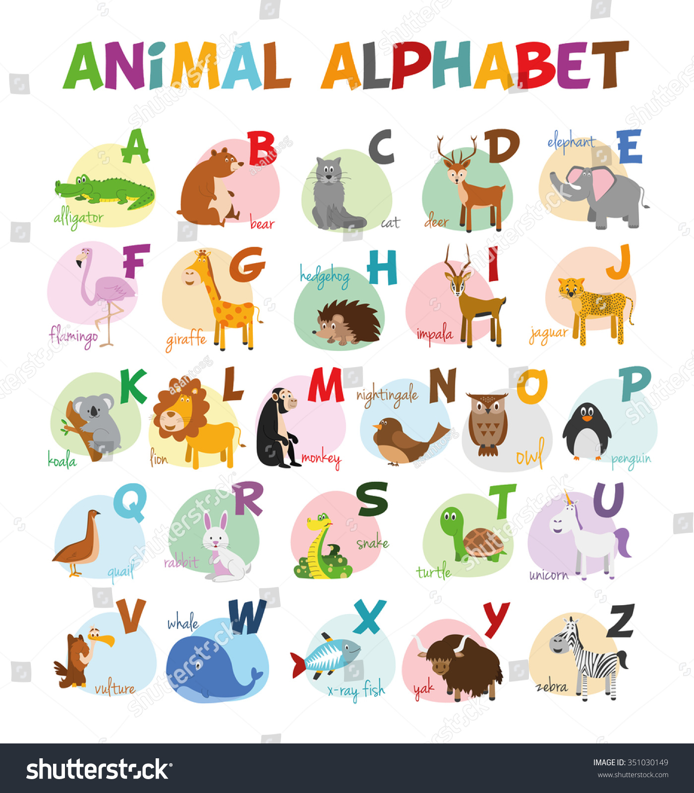 Cute Cartoon Zoo Illustrated Alphabet Funny Stock Vector ...