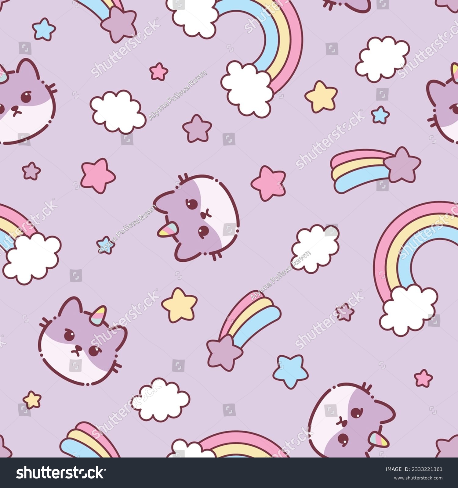 SVG of Cute Cat Caticorn or Kitten Unicorn vector seamless pattern. Kawaii Cat Unicorn. Isolated vector illustration for kids design prints, posters, t-shirts, stickers svg