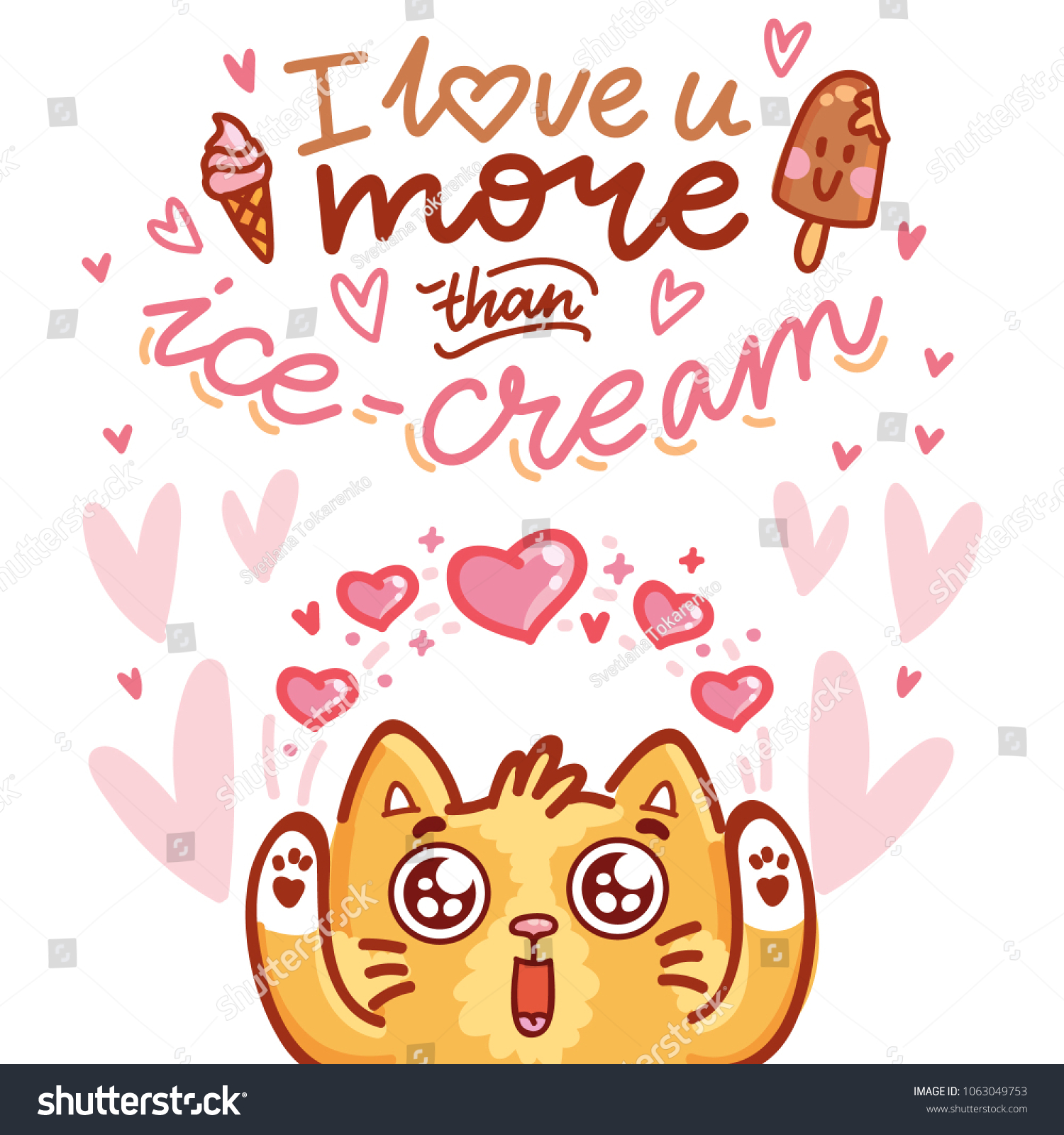 Cute Cat Character Love Hearts Googly Stock Vector 1063049753 Cute Cat Character Love Hearts Googly Stock Vector 1063049753