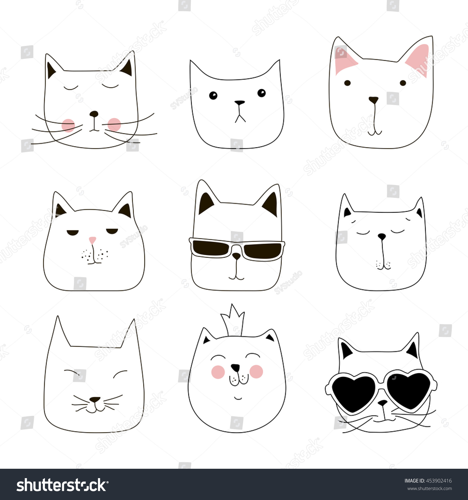 Cute Cat Doodle Series Cat Avatars Stock Vector Royalty Free