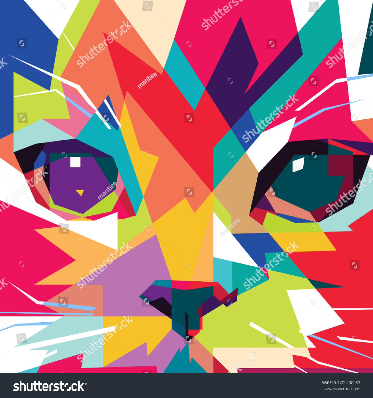 Cute Cat Face On Wpap Stock Vector (Royalty Free) 1209290083