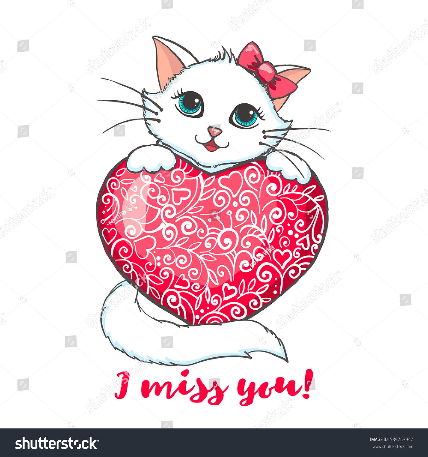 Download Cute Cat Holding Heart Greeting Card Stock Vector ...