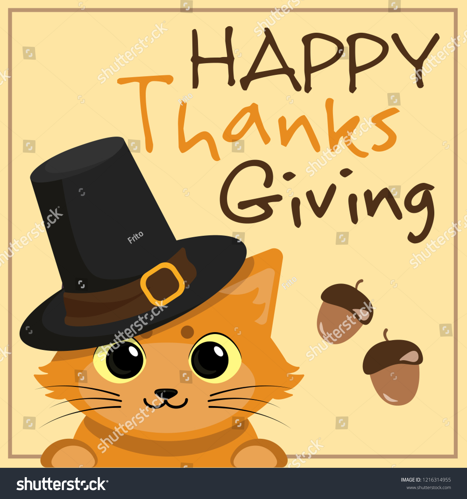 Cute Cat Pilgrim Hat Thanksgiving Day Stock Vector Royalty Free 1216314955