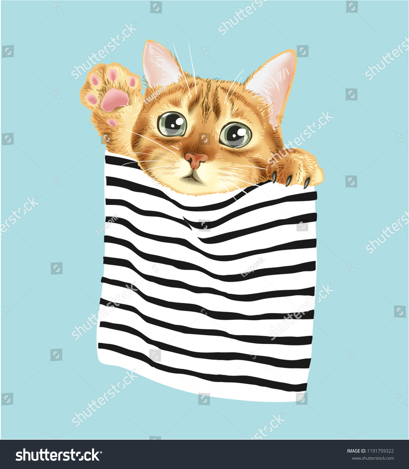 SVG of cute cat in stripe pocket illustration svg