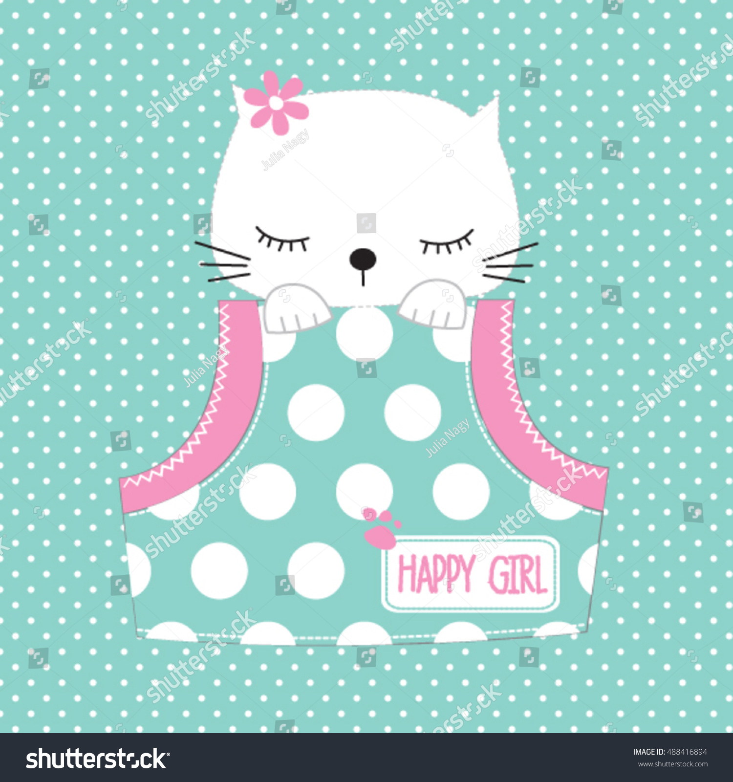 SVG of cute cat in the pocket on polka dots background, T-shirt graphics for girls vector illustration svg