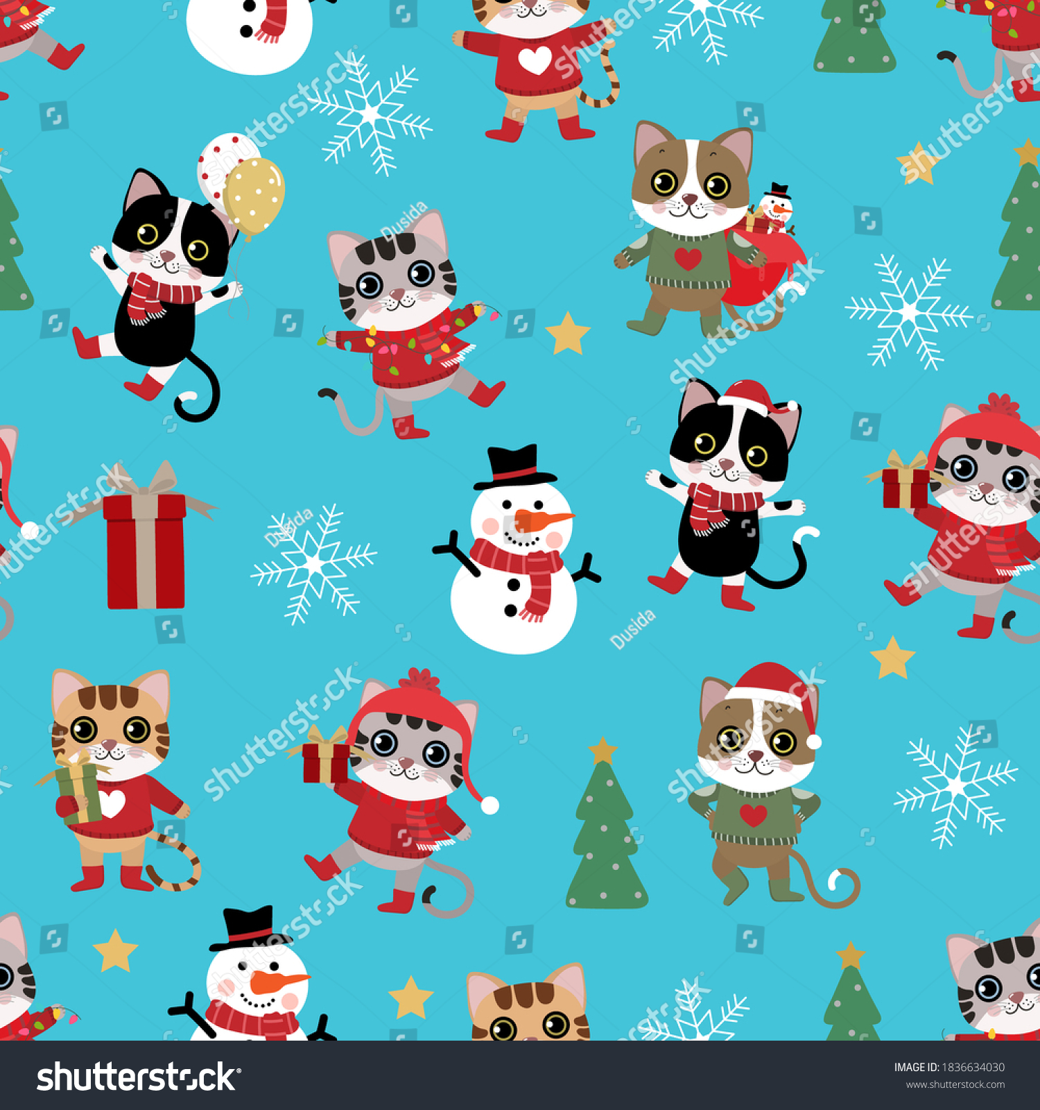 Cute Cat Winter Costume Seamless Pattern Stock Vector (Royalty Free ...