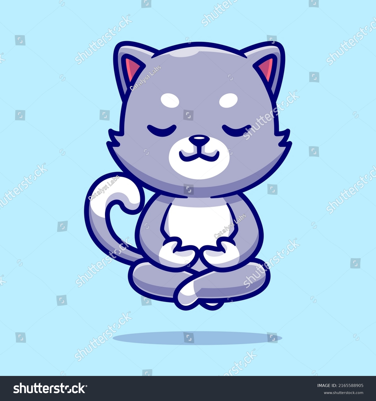 Cute Cat Meditating Yoga Cartoon Vector Stock Vector Royalty Free