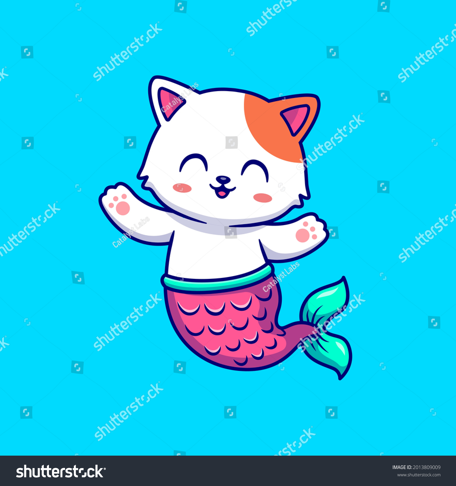 Cute Cat Mermaid Cartoon Vector Icon Stock Vector (Royalty Free) 2013809009