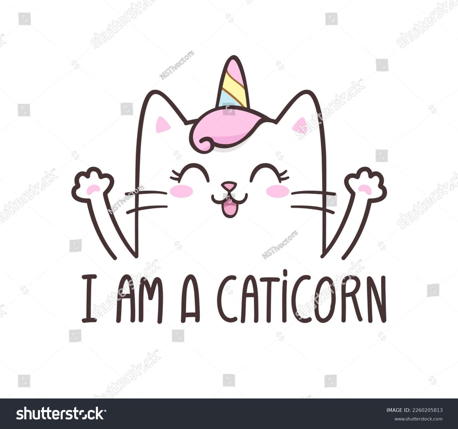 SVG of Cute Cat Unicorn character. Cartoon Kitten with 
