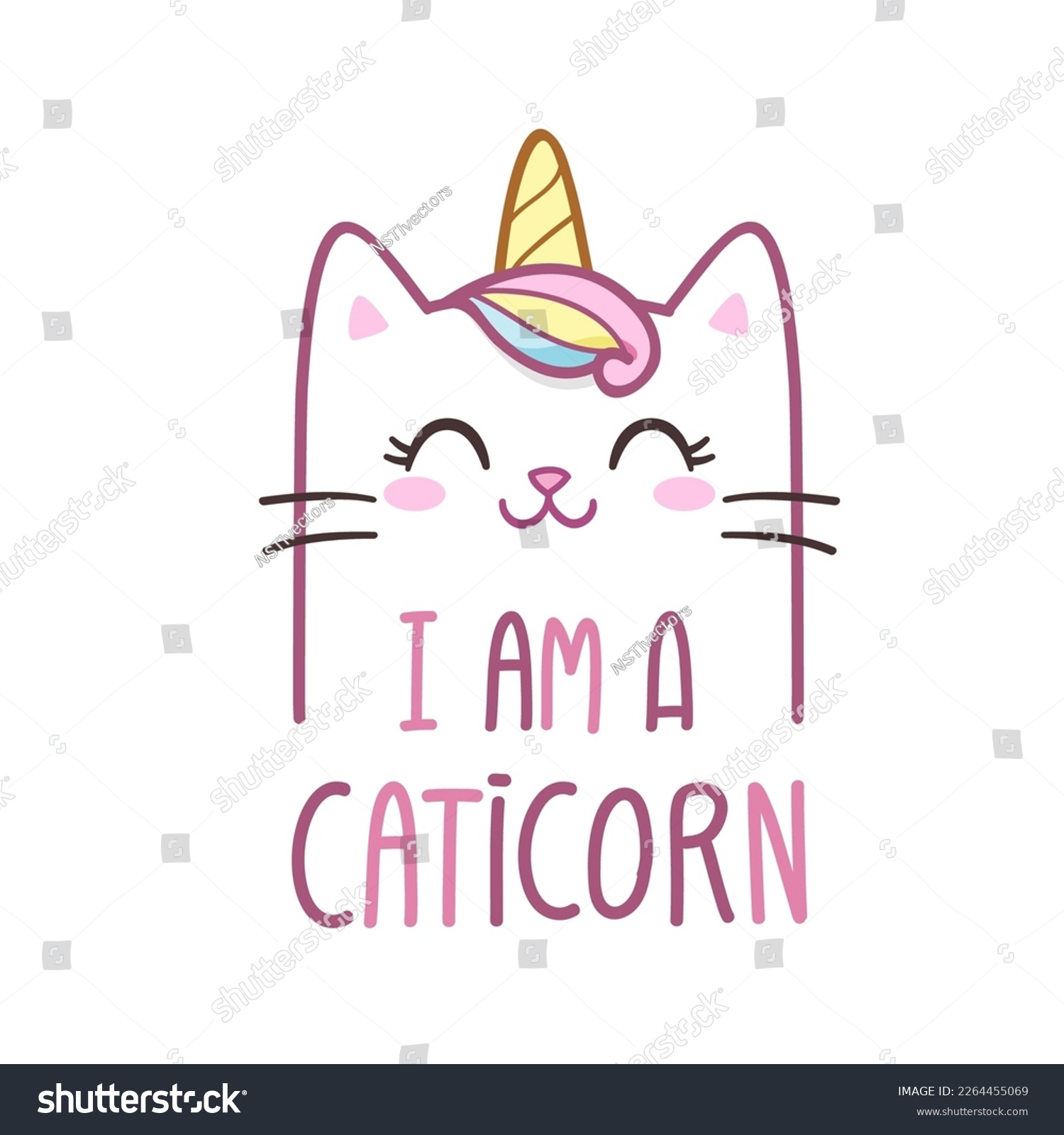 SVG of Cute Cat Unicorn Face character. Cartoon Kitten with 
