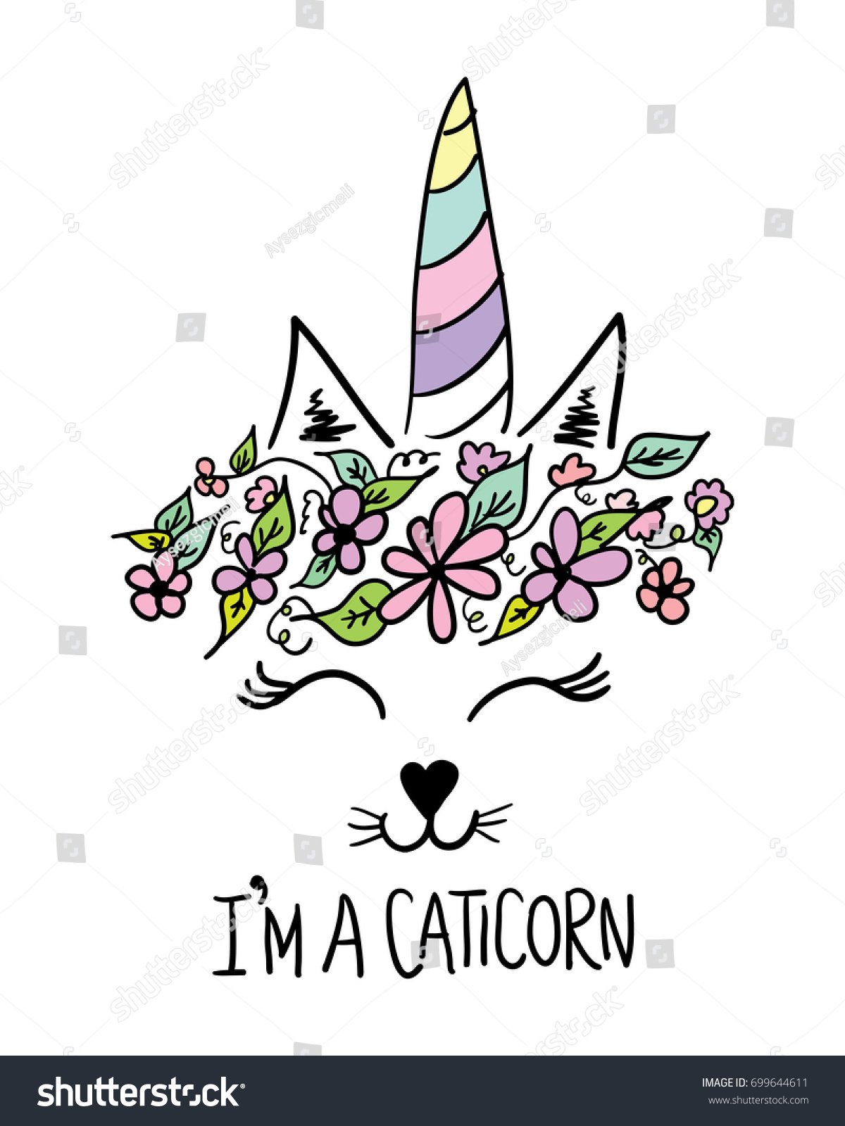 かわいい猫ユニコーンイラストデザイン 織物用グラフィックプリント のベクター画像素材 ロイヤリティフリー 699644611
