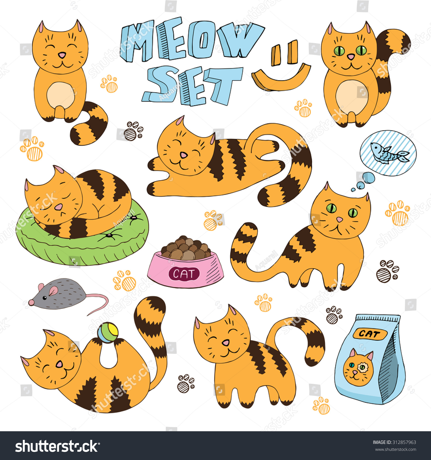 Cute Cat Vector Collection Different Poses เวกเตอร์สต็อก ปลอดค่า