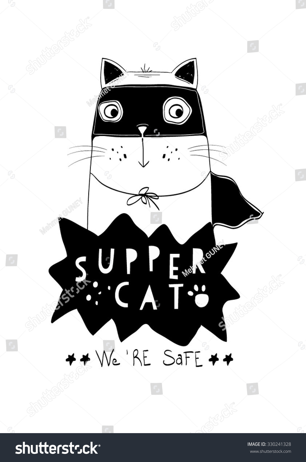 Cute Cat With Cape Stock Vector Illustration 330241328 Shutterstock
