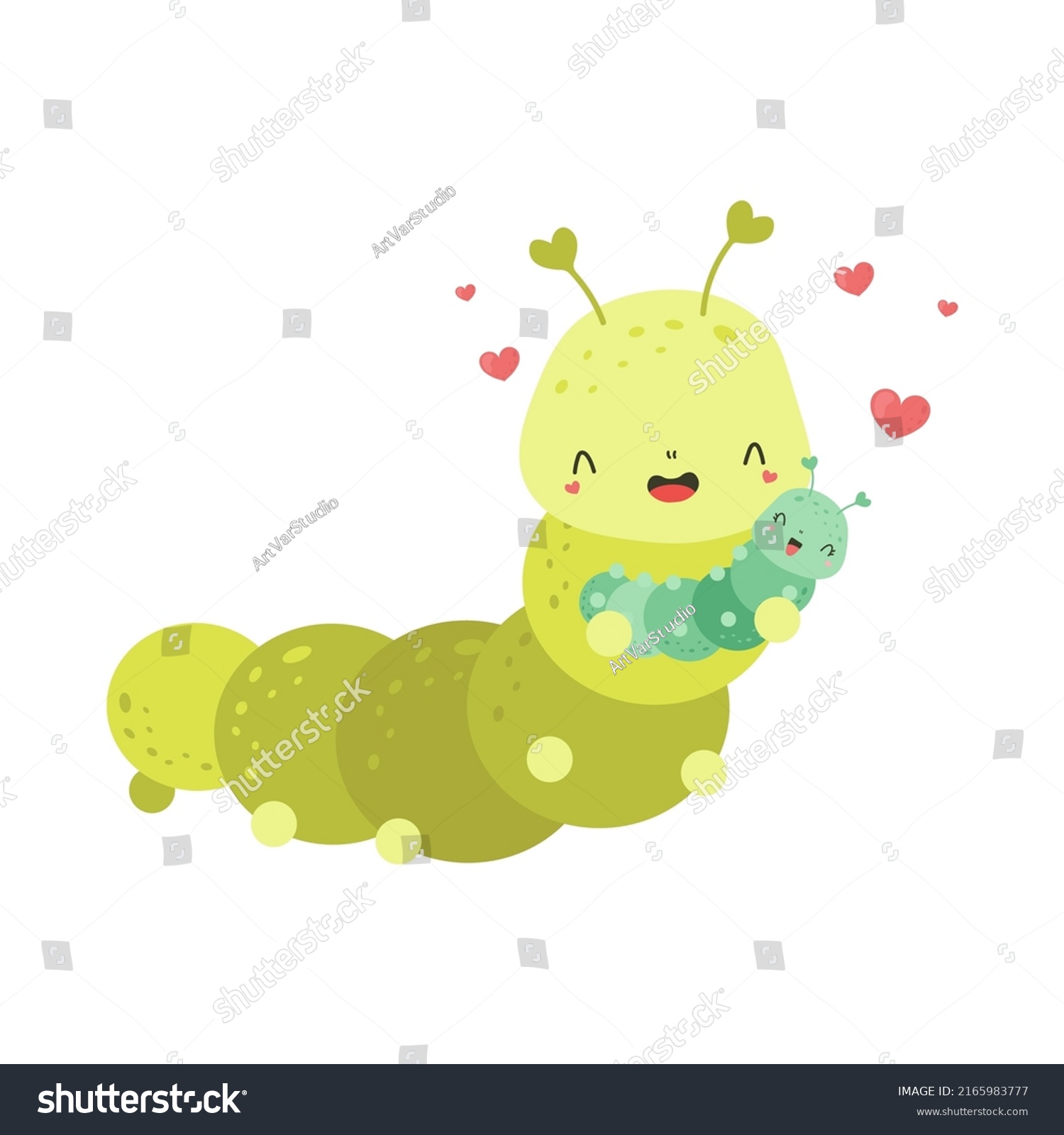 SVG of Cute Caterpillar Clipart for Kids Holidays and Goods. Happy Clip Art Fox Caterpillar with Baby. Vector Illustration of an Animal for Stickers, Prints for Clothes, Baby Shower Invitation.  svg