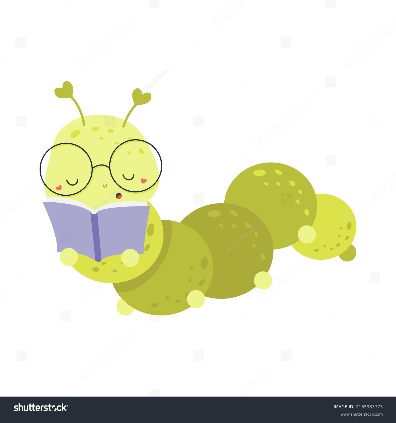 SVG of Cute Caterpillar Clipart Isolated on White Background. Funny Clip Art Caterpillar Reading a Book. Vector Illustration of an Animal for Coloring Pages, Stickers, Baby Shower, Prints for Clothes.  svg