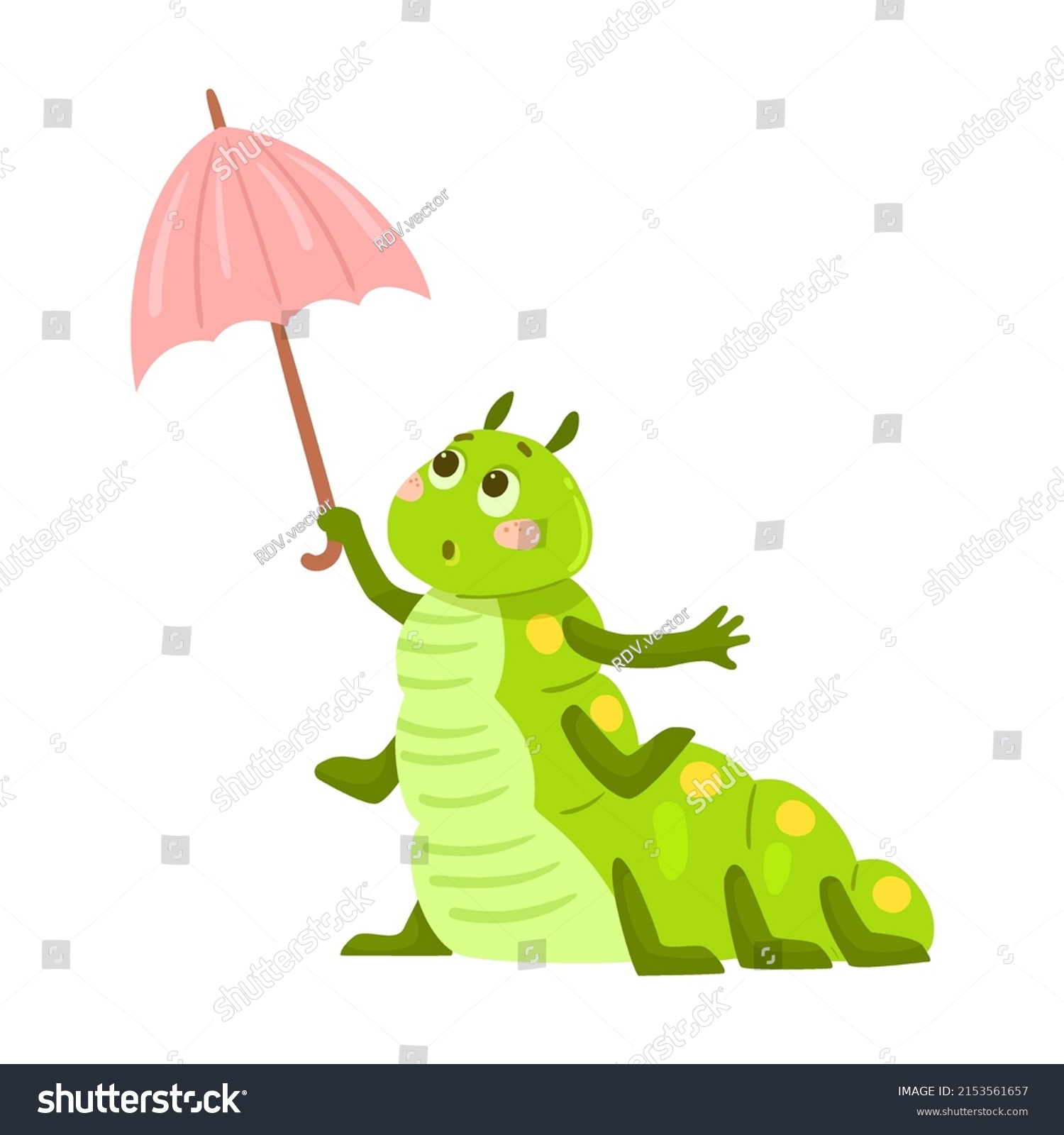 Cute Caterpillar Hiding Rain Under Umbrella Stock Vector (royalty Free 