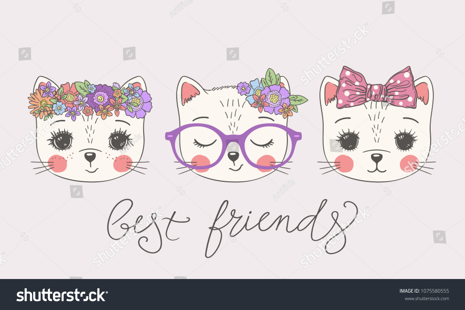 Cute Cats Best Friends Slogan Hand Stock Vector Royalty Free