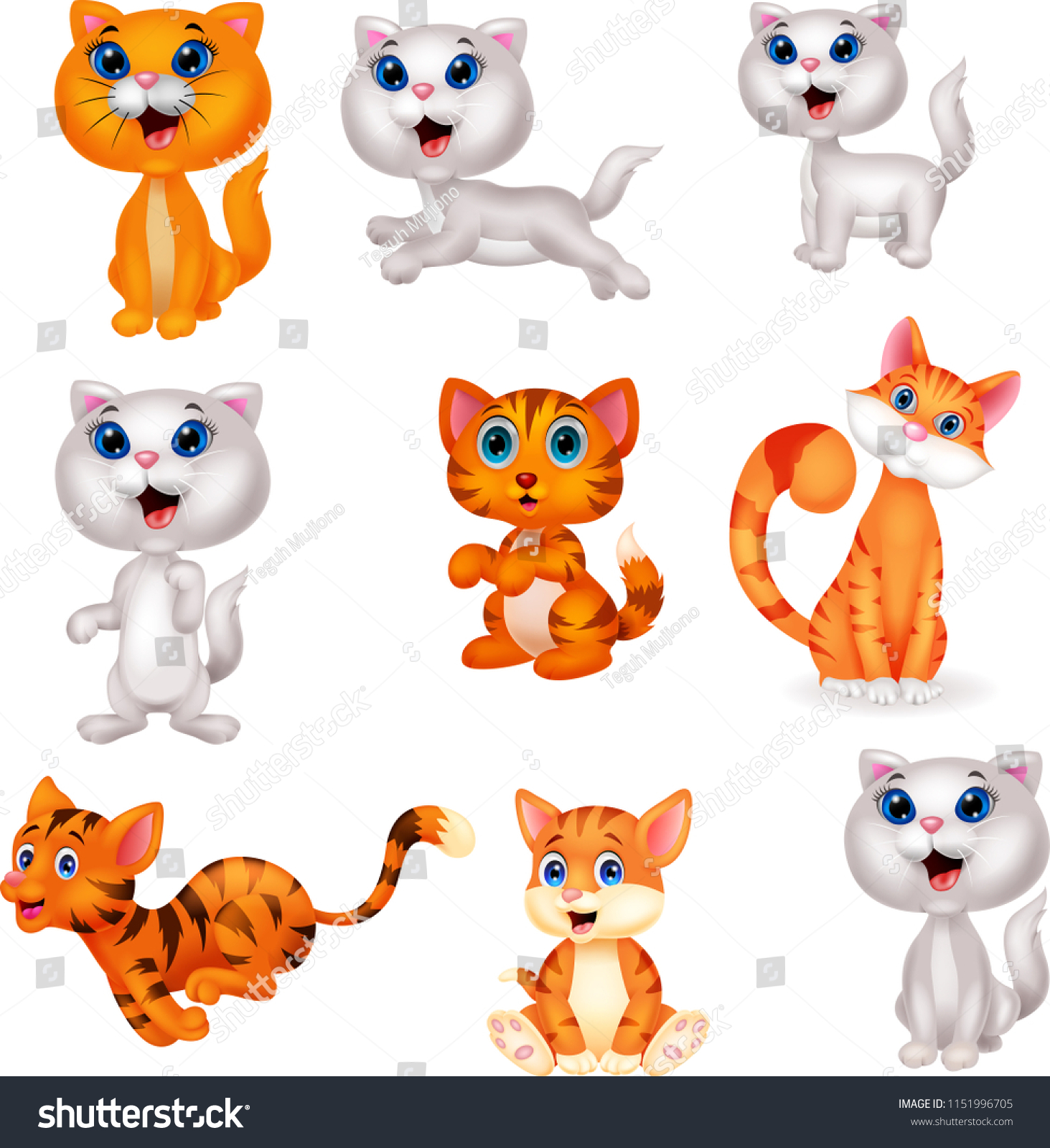 Cute Cats Cartoon Collection Set Stock Vector (Royalty Free) 1151996705 ...