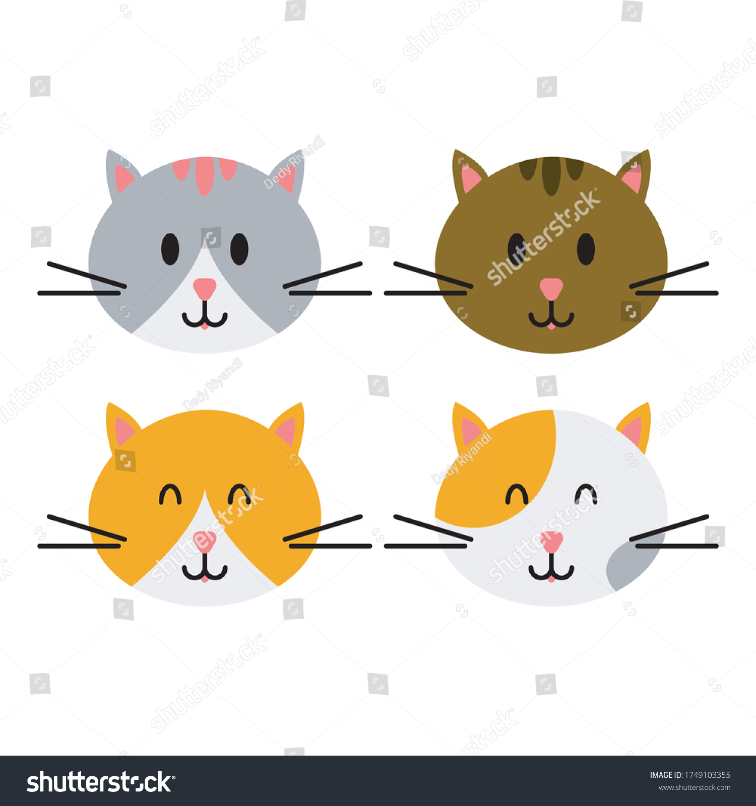 Cute Cats Flat Design Illustration Stock Vector (Royalty Free) 1749103355