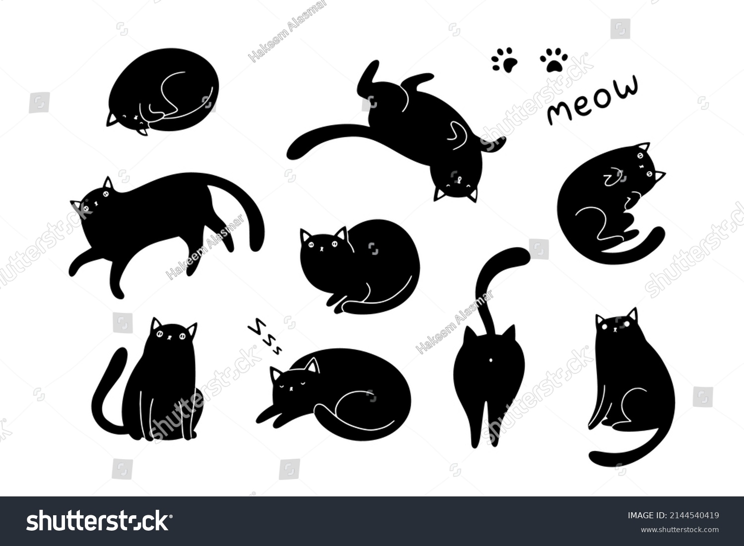 Cute Cats Different Poses Vector Cartoon Stock Vector (Royalty Free ...