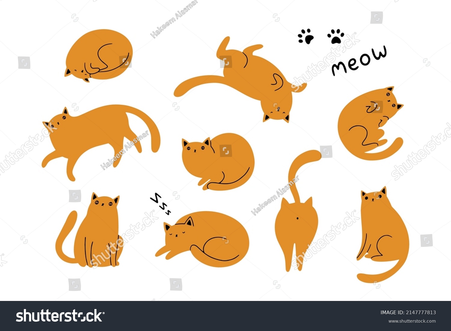 Cute Cats Different Poses Vector Cartoon Stock Vector (Royalty Free ...