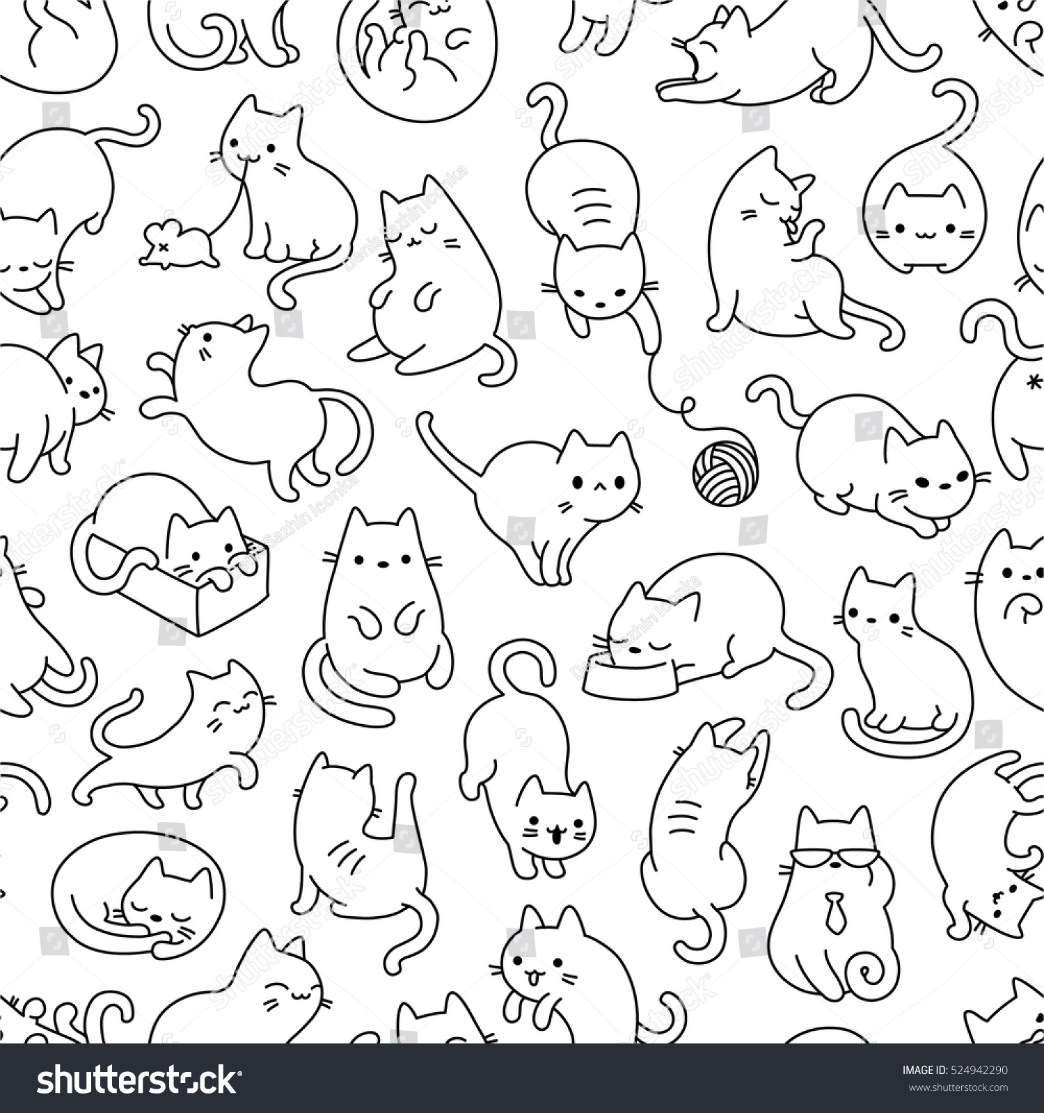 Cute Cats Seamless Pattern Stock Vector Shutterstock