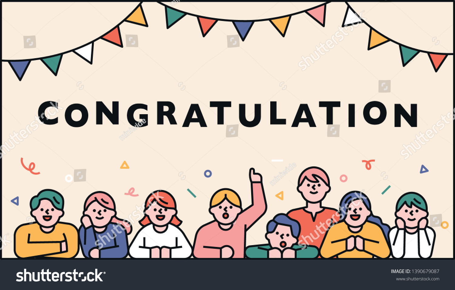 Cute Celebration Decoration Card People Who Stock Vector Royalty