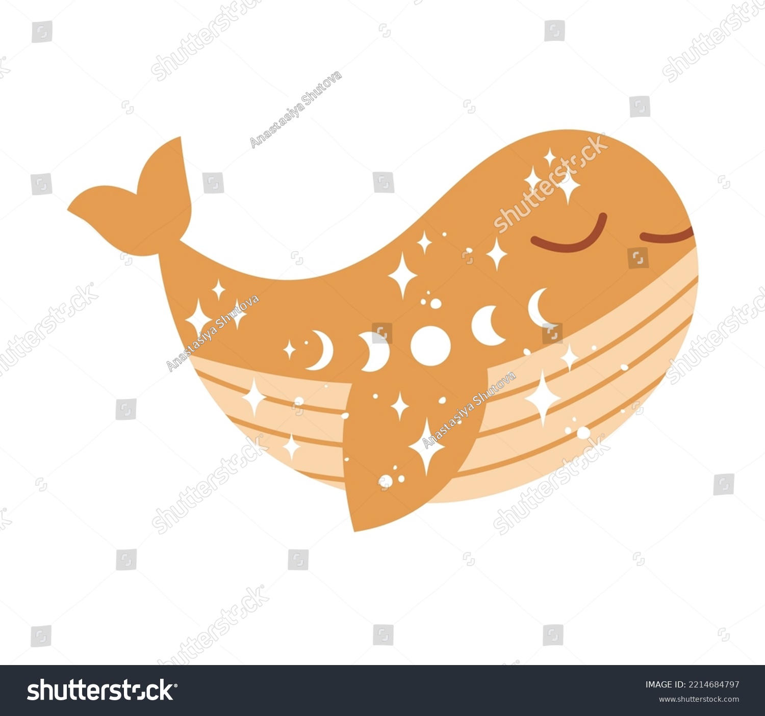 SVG of Cute celestial whale with stars and moon phases. Svg cut file. Vector illustration isolated on white background. Perfect for boho nursery poster, kids shirt design, baby shower cards and so on svg
