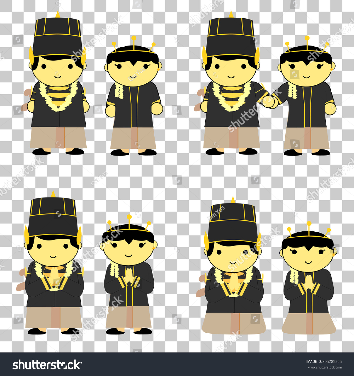 Cute Central Java Bride Couple Transparent Stock Vector Royalty