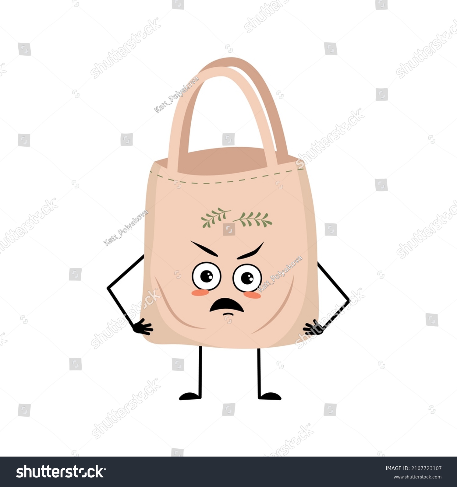 Cute Character Fabric Bag Angry Emotions Stock Vector (Royalty Free ...