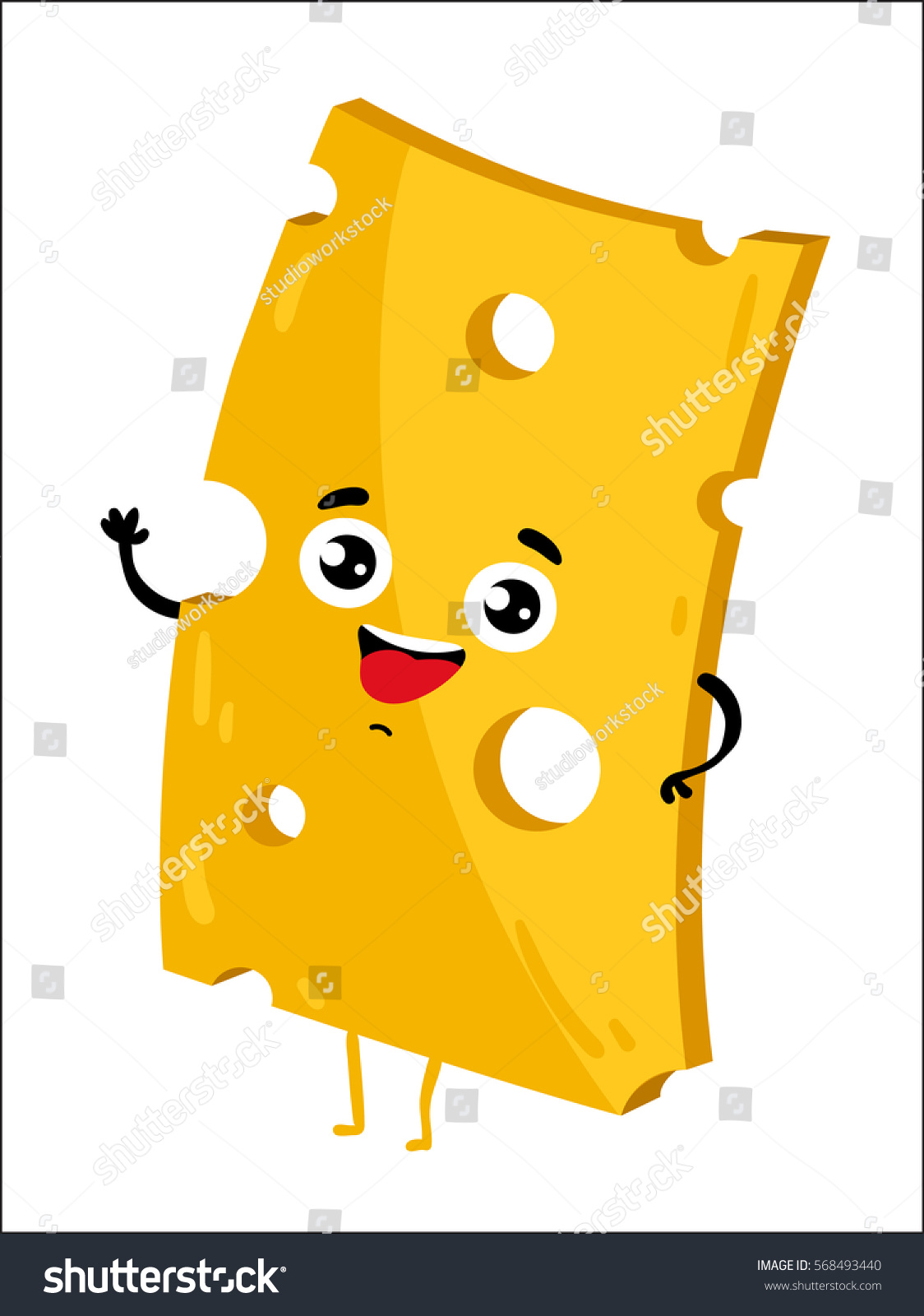 SVG of Cute cheese slice cartoon character isolated on white background vector illustration. Funny dairy product emoticon face icon. Happy smile cartoon face milk food, comical cheddar cheese mascot symbol svg