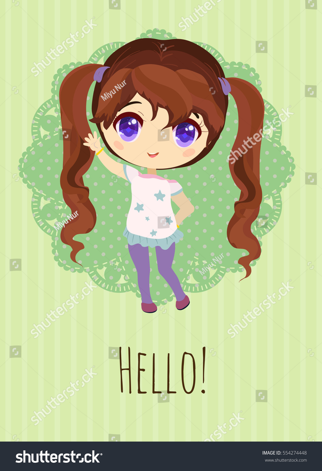 Cute Chibi Girl Two Ponytails Anime Stock Vector Royalty Free