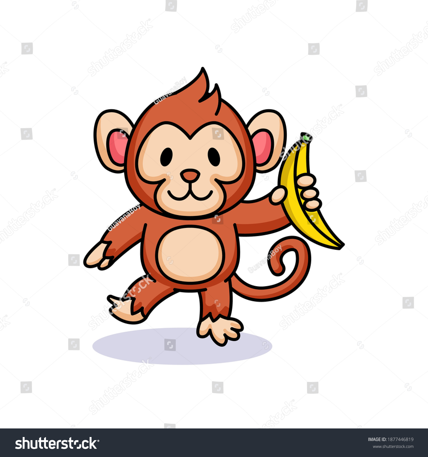 Cute Chibi Kawaii Baby Monkey Banana: Vector Có Sẵn (Miễn Phí Bản Quyền)  1877446819 | Shutterstock