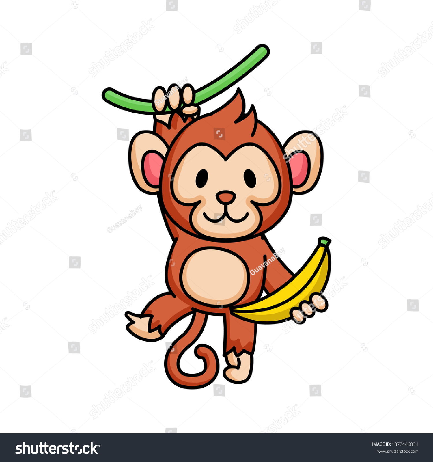 Cute Chibi Kawaii Baby Monkey Banana: Vector Có Sẵn (Miễn Phí Bản Quyền)  1877446834 | Shutterstock