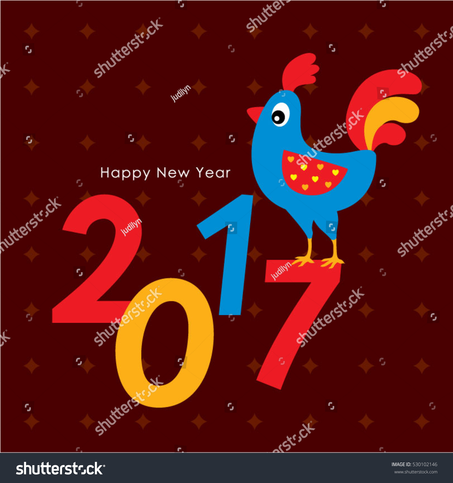 Cute Chicken Happy New Year 2017 Greeting Vector ...