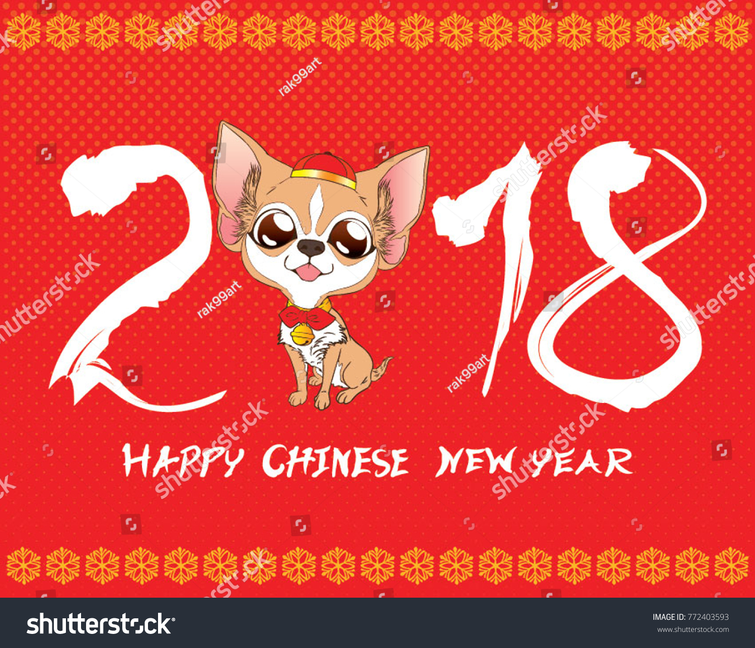 Cute Chihuahua Sit Chinese New Year Stock Vector 772403593