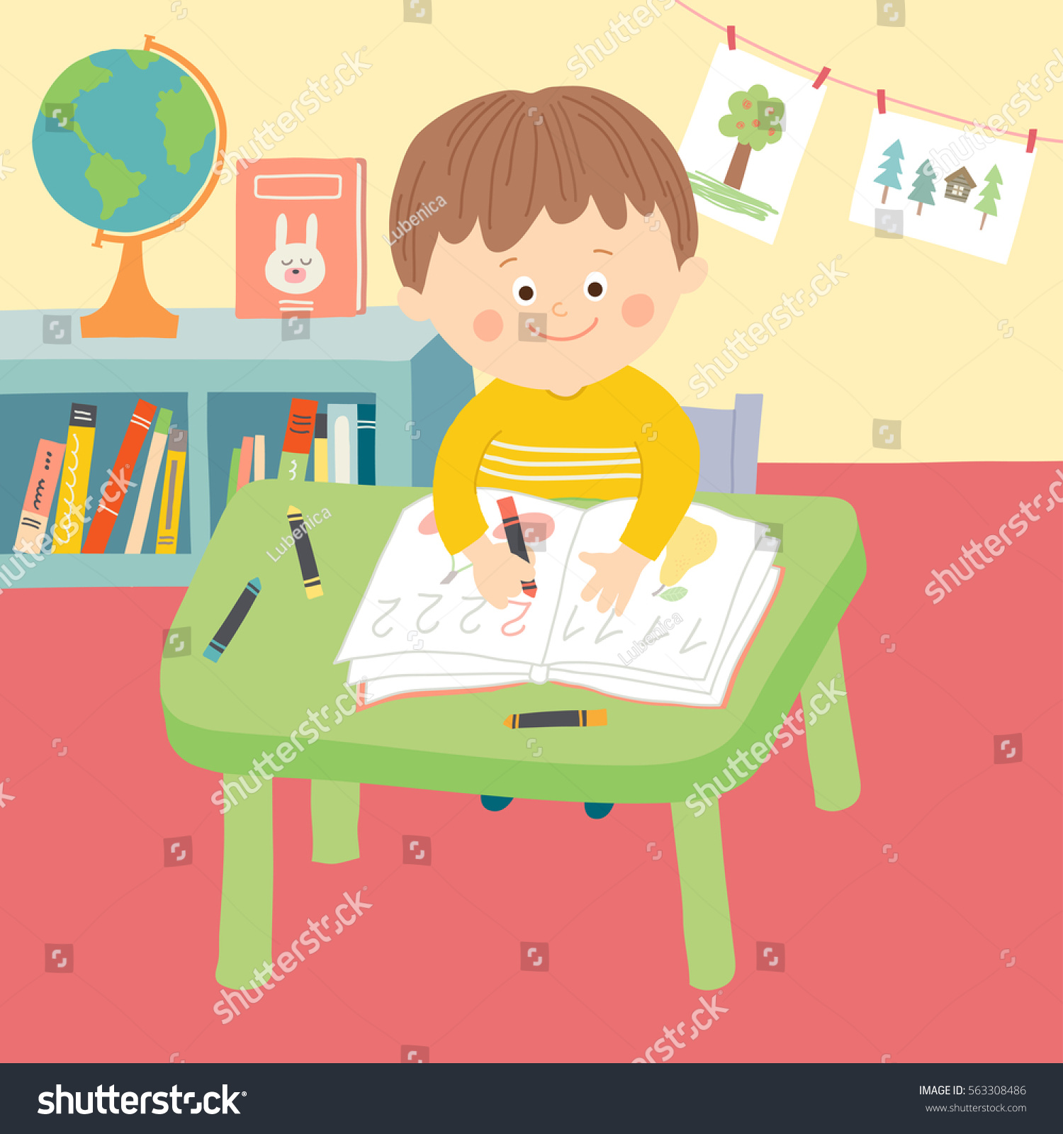 Cute Child School Classroom Sitting Desk Stock Vector Royalty