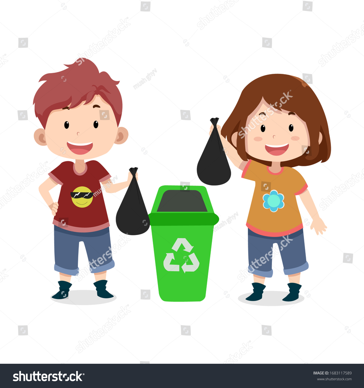 Cute Children Characters Waste Trash Education Stock Vector (Royalty ...